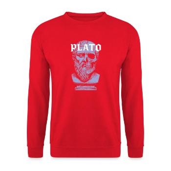 Platon Künstlerisches Schädeldesign - Unisex Pullover - Rot - Vorne - Alina (178cm) & Michal (187cm)