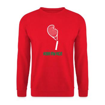 Kiss My Ace – Lustiges Tennis Design - Unisex Pullover - Rot - Vorne - Alina (178cm) & Michal (187cm)