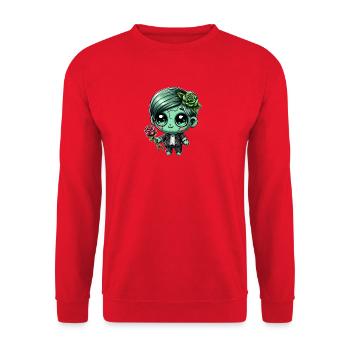 Kuscheliger Zombie mit Rose - Unisex Pullover - Rot - Vorne - Alina (178cm) & Michal (187cm)