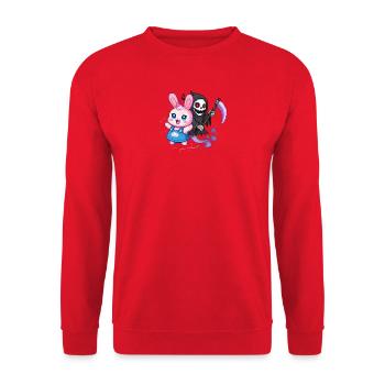 Pastel Goth Bunny Meets Grim Reaper Pixel Art - Unisex Sweatshirt - red - Front - Alina (178cm) & Michal (187cm)