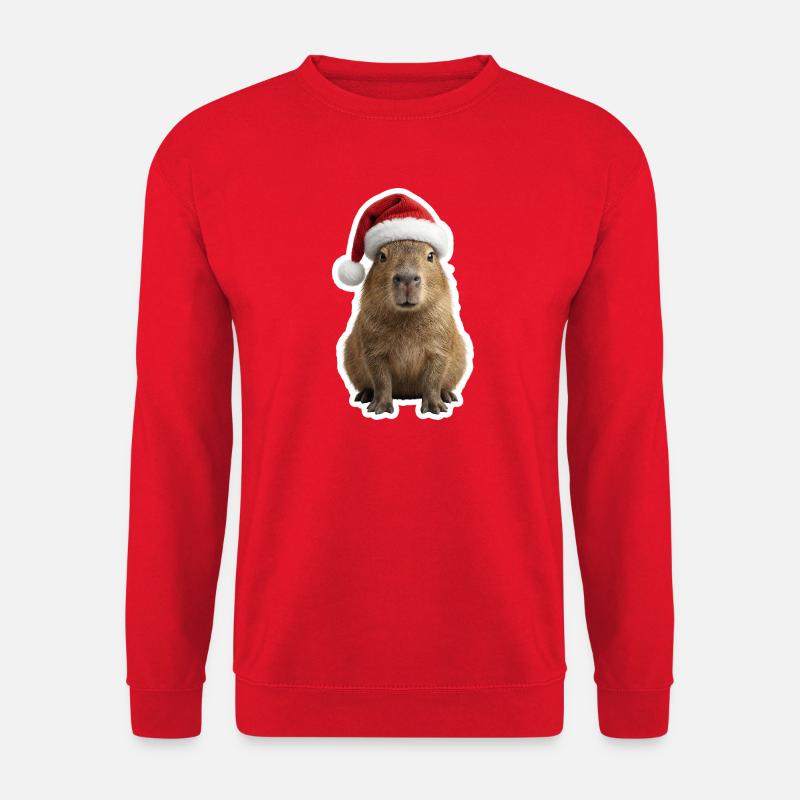 Chilliges Capybara und Weihnachtsmuetze - Unisex Pullover - Rot