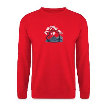 Sakura Bogen über Bergkette - Unisex Pullover - Rot - Vorne - Alina (178cm) & Michal (187cm)