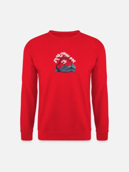 Sakura Bogen über Bergkette - Unisex Pullover - Rot