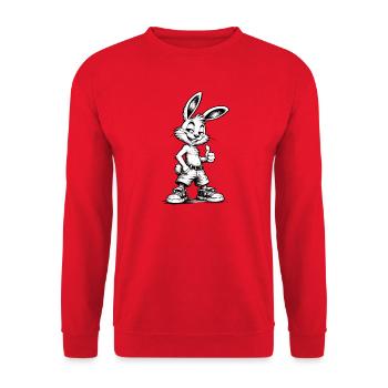 Cooler Hase Cartoon Schwarz Weiß Street Style  - Unisex Pullover - Rot - Vorne - Alina (178cm) & Michal (187cm)