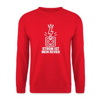 Strom Ist Mein Revier – Elektriker Spruch Vektor - Unisex Pullover - Rot - Vorne - Alina (178cm) & Michal (187cm)