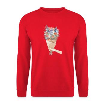 Aquarell Blumenstrauß Bouquet - Unisex Pullover - Rot - Vorne - Alina (178cm) & Michal (187cm)