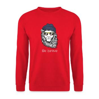 Mutiger Löwe mit Be Brave-Brille - Unisex Pullover - Rot - Vorne - Alina (178cm) & Michal (187cm)