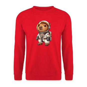 Süße Capybara im Weltraum als Astronaut - Unisex Pullover - Rot - Vorne - Alina (178cm) & Michal (187cm)