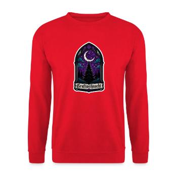 Gruftweihnacht Gothic Kirchenfenster Mond Shirt - Unisex Pullover - Rot - Vorne - Alina (178cm) & Michal (187cm)
