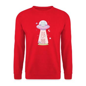 Kawaii Katze im UFO - Unisex Pullover - Rot - Vorne - Alina (178cm) & Michal (187cm)