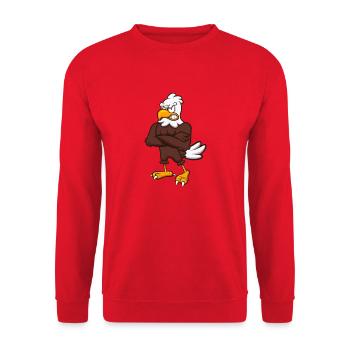 Wütender Adler Charakter - Unisex Pullover - Rot - Vorne - Alina (178cm) & Michal (187cm)