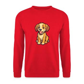 Kleiner, niedlicher Hund "Bailey" im Comic-Stil - Unisex Pullover - Rot - Vorne - Alina (178cm) & Michal (187cm)