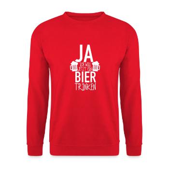 ja ich will jetzt ein bier trinken - Unisex Pullover - Rot - Vorne - Alina (178cm) & Michal (187cm)