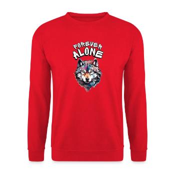 A colourful wolf portrait with a message - Unisex Sweatshirt - red - Front - Alina (178cm) & Michal (187cm)