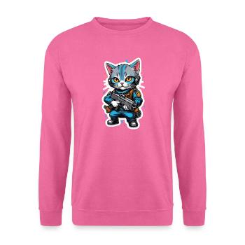 Katzenkrieger mit Hightech-Waffen - Unisex Pullover - Pink - Vorne