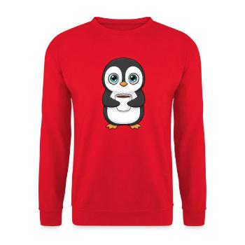 Süßer Pinguin Kaffee Morgenmuffel Büro Koffein - Unisex Pullover - Rot - Vorne - Alina (178cm) & Michal (187cm)