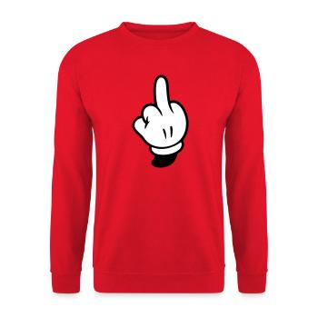 Mittelfinger Hand Comic - Unisex Pullover - Rot - Vorne - Alina (178cm) & Michal (187cm)