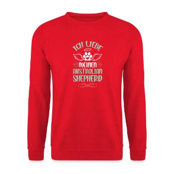 Ich liebe meinen Australian Shepherd - Unisex Pullover - Rot - Vorne - Alina (178cm) & Michal (187cm)