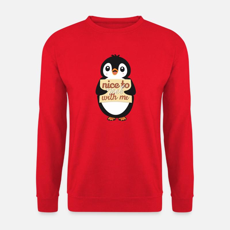 Pinguin mit Nice to Meet Me - Unisex Pullover - Rot