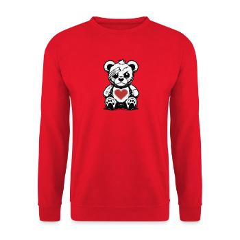 Grumpy Teddy with a good Heart - Unisex Pullover - Rot - Vorne - Alina (178cm) & Michal (187cm)