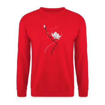 Magnolie im Ikebana Stil elegant & minimal  - Unisex Pullover - Rot - Vorne - Alina (178cm) & Michal (187cm)