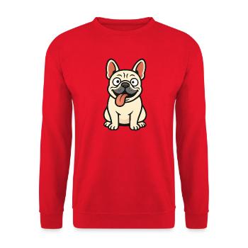 Französische Bulldogge – Verspieltes Gesicht (Print) - Unisex Pullover - Rot - Vorne - Alina (178cm) & Michal (187cm)