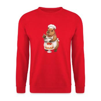 Capybara beim Backen - Unisex Pullover - Rot - Vorne - Alina (178cm) & Michal (187cm)