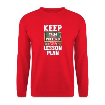 Lustiges Lehrer Design für Pädagogen Lehrplan  - Unisex Pullover - Rot - Vorne - Alina (178cm) & Michal (187cm)