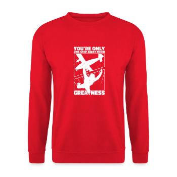 Sie sind nur einen Schritt von der Größe entfernt. Fallschirmspringer - Unisex Pullover - Rot - Vorne - Alina (178cm) & Michal (187cm)