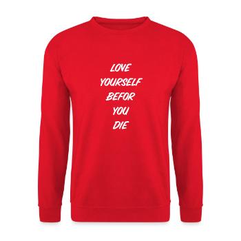 Chemise « aimez-vous avant de mourir » - Sweat-shirt Unisexe - rouge - Devant - Alina (178cm) & Michal (187cm)
