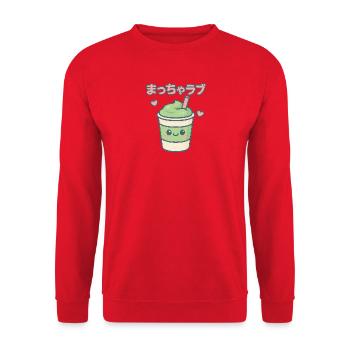 Matcha Love Kawaii Drinking Mug - Unisex Sweatshirt - red - Front - Alina (178cm) & Michal (187cm)