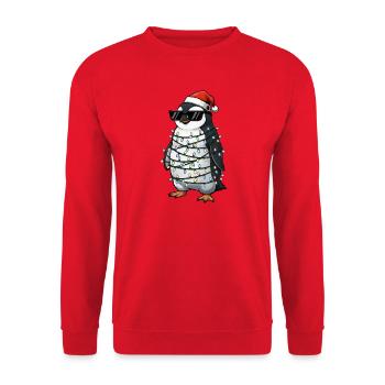 Cute Penguin Christmas with Fairy Lights Cartoon - Unisex Sweatshirt - red - Front - Alina (178cm) & Michal (187cm)