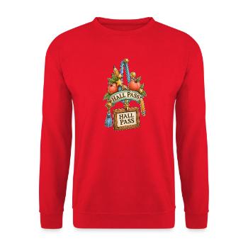 Ornate Hall Pass School Teacher Apples Pencils - Unisex Sweatshirt - red - Front - Alina (178cm) & Michal (187cm)