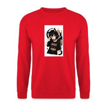 Neko Nachtkatze Shirt - Unisex Pullover - Rot - Vorne - Alina (178cm) & Michal (187cm)