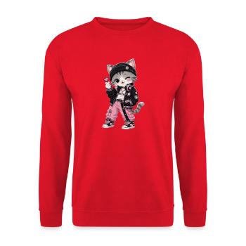 Pink and black streetwear cat - Unisex Sweatshirt - red - Front - Alina (178cm) & Michal (187cm)