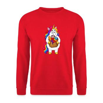 Clumsy Unicorn Grocery Bag Disaster - Unisex Sweatshirt - red - Front - Alina (178cm) & Michal (187cm)