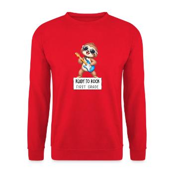 Ready to Rock First Grade Sloth – Back to School - Unisex Pullover - Rot - Vorne - Alina (178cm) & Michal (187cm)