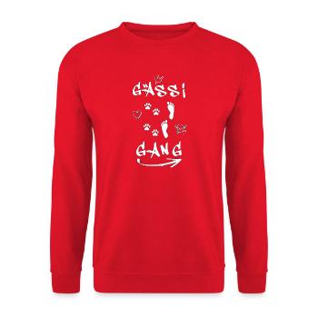 Hund Mensch Gassi Gang  - Unisex Pullover - Rot - Vorne - Alina (178cm) & Michal (187cm)