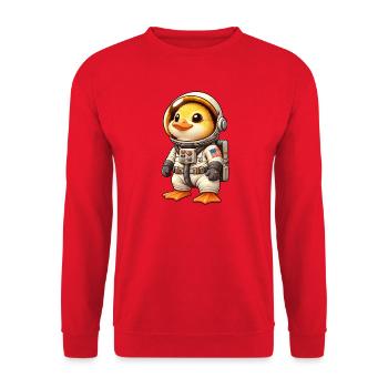 Ente Astronaut im Weltraum Cartoon - Unisex Pullover - Rot - Vorne - Alina (178cm) & Michal (187cm)