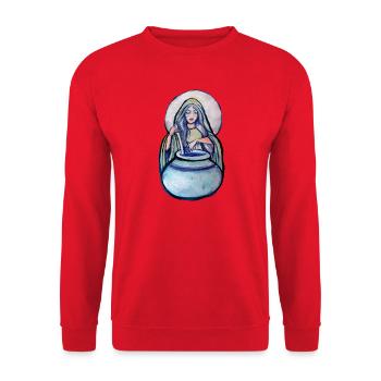 Mondbeschienener Kessel-Mystiker - Unisex Pullover - Rot - Vorne - Alina (178cm) & Michal (187cm)
