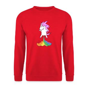 Lustiges Einhorn mit Regenbogen - Unisex Pullover - Rot - Vorne - Alina (178cm) & Michal (187cm)