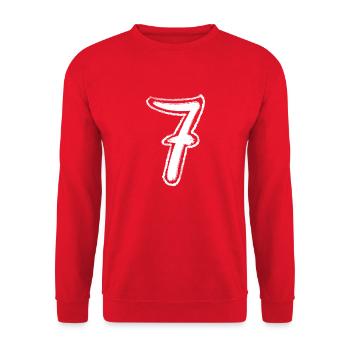 7 Sieben Zahl Handgemalt Weiß Geschenkidee - Unisex Pullover - Rot - Vorne - Alina (178cm) & Michal (187cm)