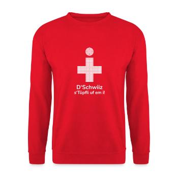 Schweizerkreuz mit Punkten cooler Grafik Stil - Unisex Pullover - Rot - Vorne - Alina (178cm) & Michal (187cm)