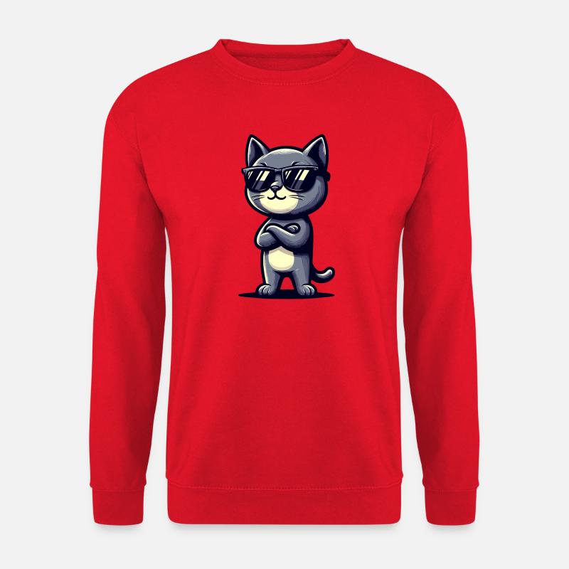 Cool Katzen-Design mit Sonnenbrille - Unisex Pullover - Rot
