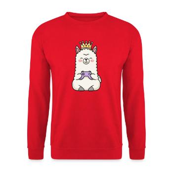 Crown Llama Gamen Controller - Unisex Sweatshirt - red - Front - Alina (178cm) & Michal (187cm)