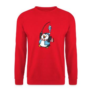 Cute Penguin Cartoon Angler Fishing Fishing - Unisex Sweatshirt - red - Front - Alina (178cm) & Michal (187cm)