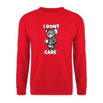I Don’t Care – Maus mit Kaffee (Sarkasmus) - Unisex Pullover - Rot - Vorne - Alina (178cm) & Michal (187cm)