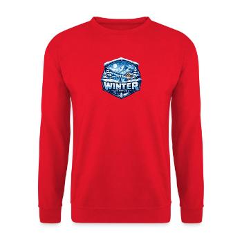 Winterabenteuer Bergsee - Unisex Pullover - Rot - Vorne - Alina (178cm) & Michal (187cm)