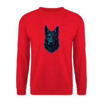 Deutscher Schäferhund Cyber Tech Neon Design - Unisex Pullover - Rot - Vorne - Alina (178cm) & Michal (187cm)