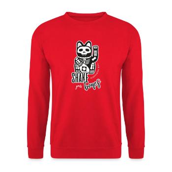 Skelett Winkekatze - Shake your Bones - Unisex Pullover - Rot - Vorne - Alina (178cm) & Michal (187cm)